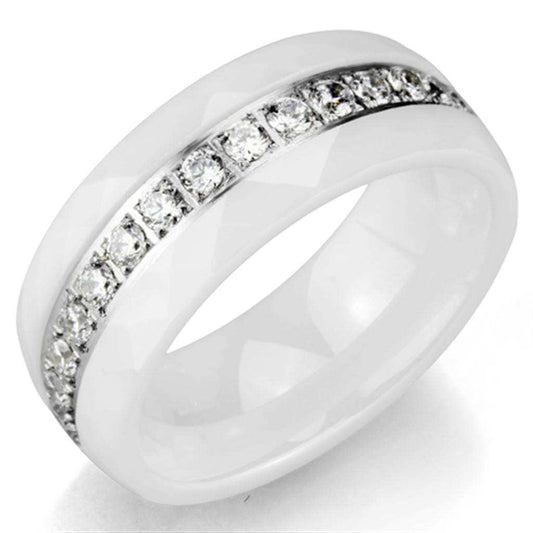 3W983 - High polished (no plating) Stainless Steel Ring with Ceramic in White - Alamode - Flyclothing LLC