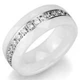 3W983 - High polished (no plating) Stainless Steel Ring with Ceramic in White - Alamode - Flyclothing LLC
