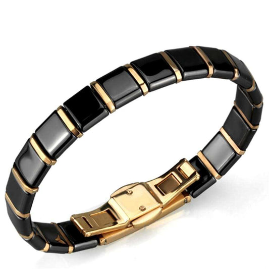3W986 - IP Rose Gold(Ion Plating) Stainless Steel Bracelet with Ceramic in Jet - Alamode - Flyclothing LLC