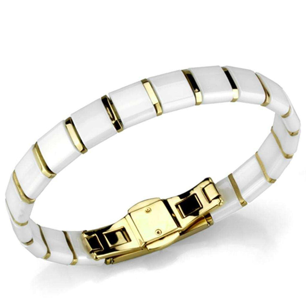 3W989 - IP Gold(Ion Plating) Stainless Steel Bracelet with Ceramic in White - Alamode - Flyclothing LLC