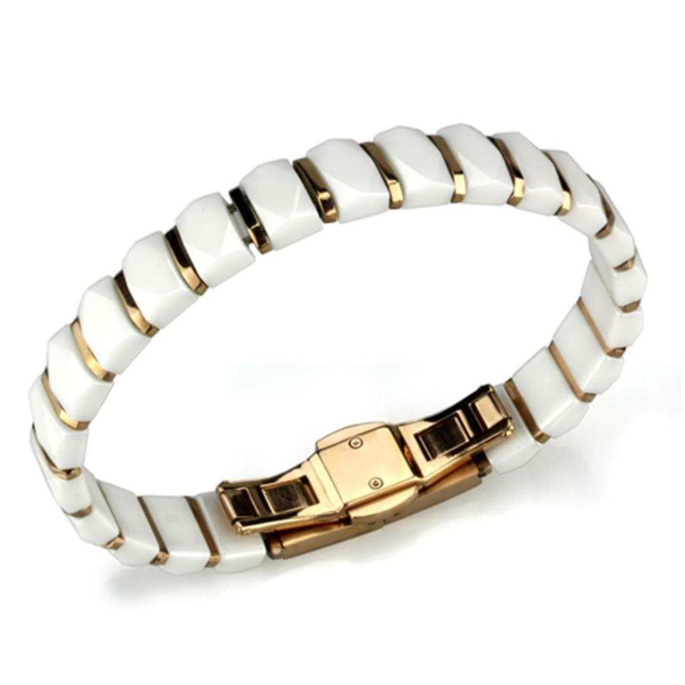 3W993 - IP Rose Gold(Ion Plating) Stainless Steel Bracelet with Ceramic in White - Alamode - Flyclothing LLC