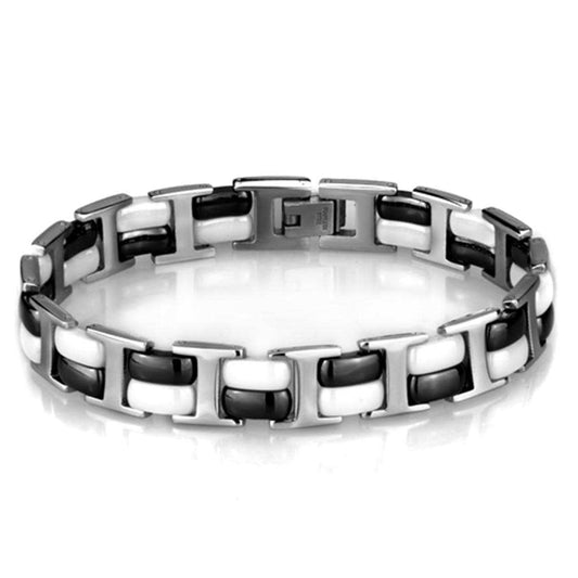 3W998 - High polished (no plating) Stainless Steel Bracelet with Ceramic in Jet - Alamode - Flyclothing LLC