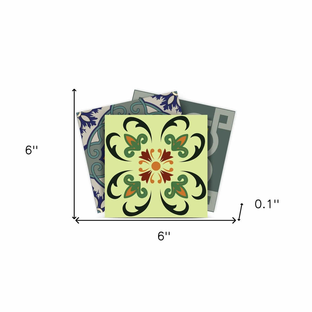 6" X 6" Auguri Flora Peel and Stick Removable Tiles - Homeroots