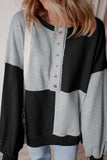 Color Block Half Button Long Sleeve Sweatshirt - Trendsi - Flyclothing LLC