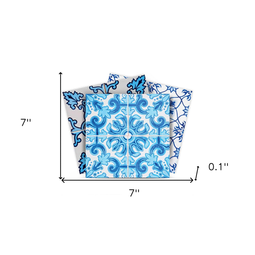 7" X 7" Mediterranean Blues Mosaic Peel and Stick Tiles - Homeroots - Flyclothing LLC