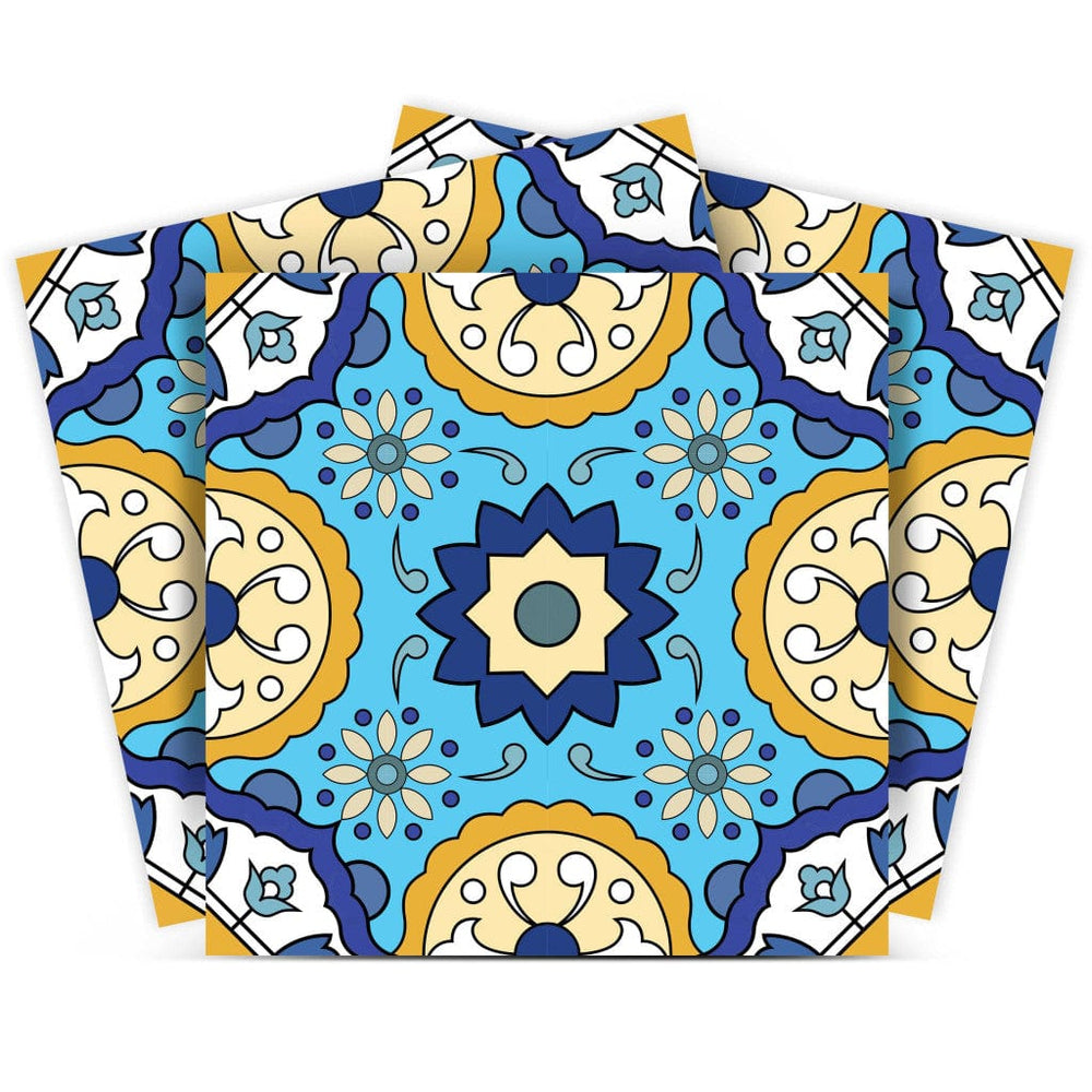 4" X 4" Aqua Floral Peel and Stick Removable Tiles - Homeroots