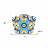 5" X 5" Aqua Floral Peel and Stick Removable Tiles - Homeroots