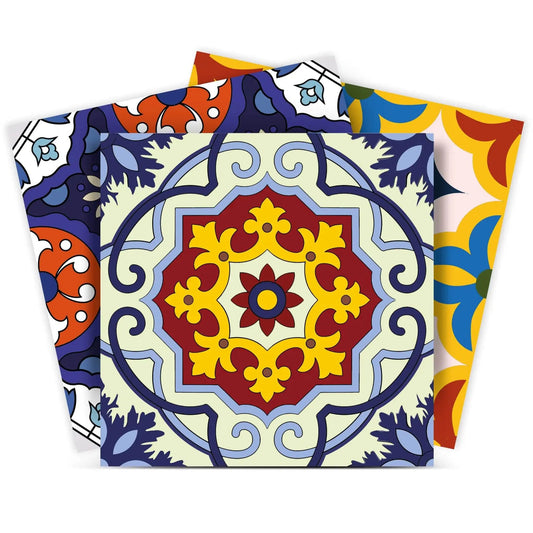 6" X 6" Blue And Yellow Mosaic Peel And Stick Removable Tiles - Homeroots