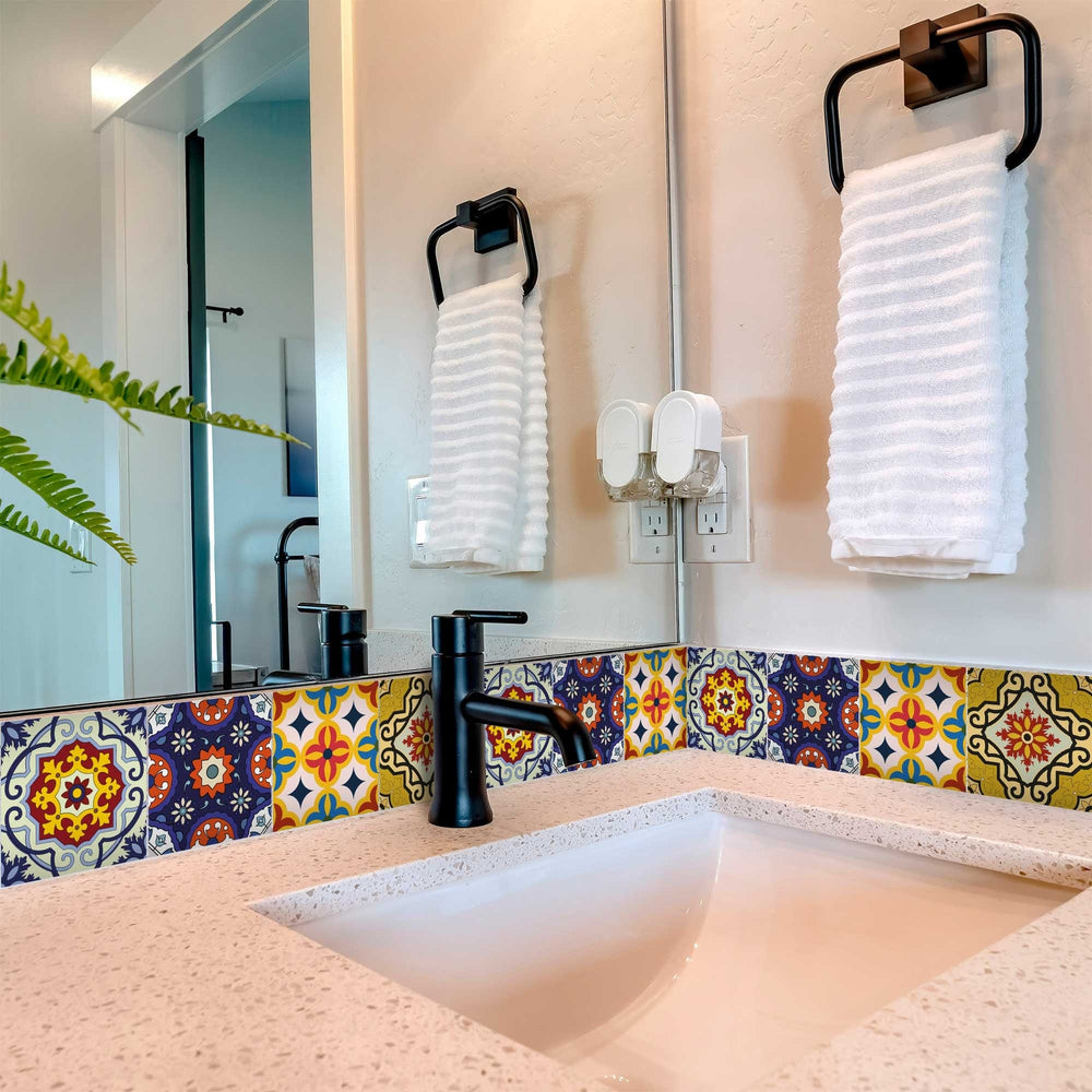 8" X 8" Blue And Yellow Mosaic Peel And Stick Removable Tiles - Homeroots - Flyclothing LLC