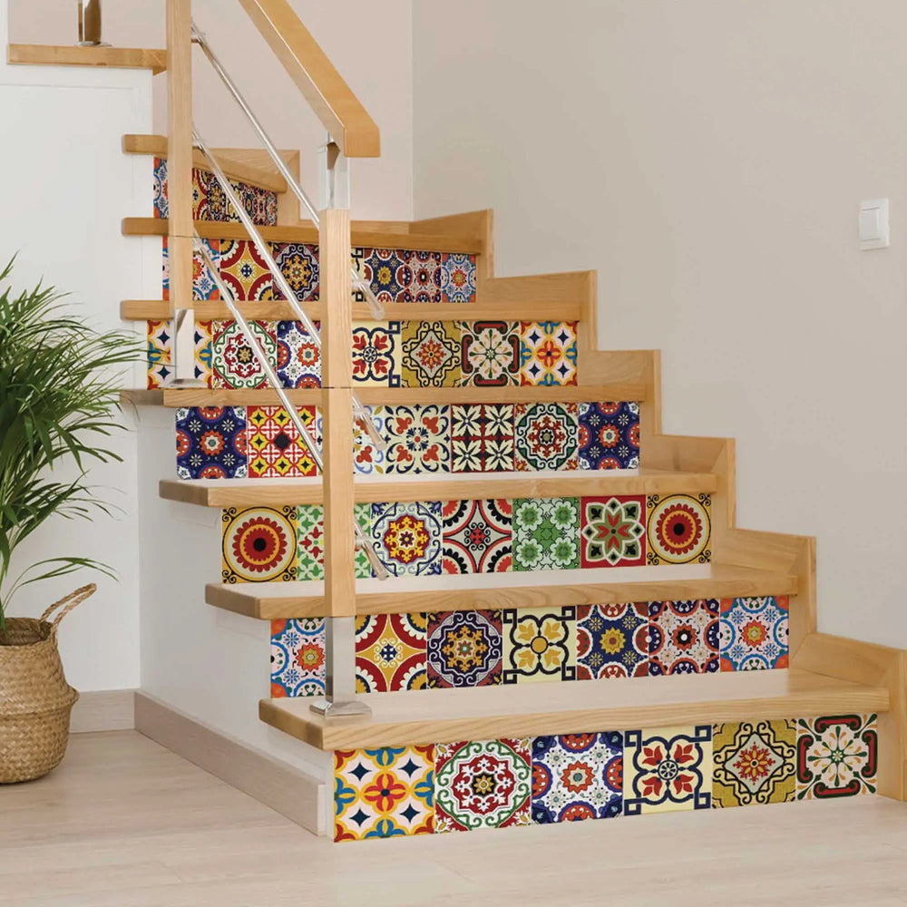 6" X 6" Blue Red Yellow Mosaic Peel And Stick Tiles - Homeroots - Flyclothing LLC