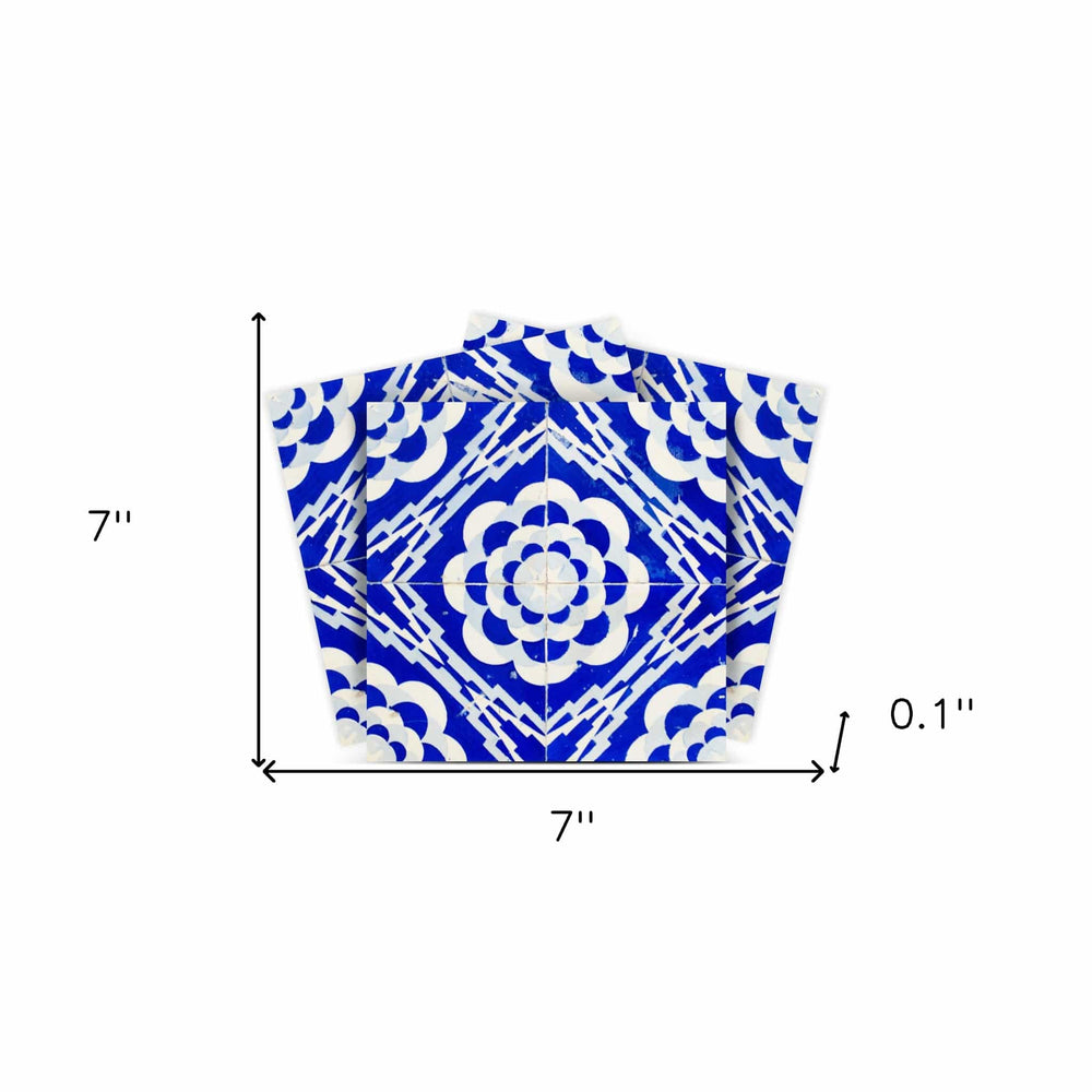 7" X 7" Blue And White Gerbera Peel And Stick Removable Tiles - Homeroots