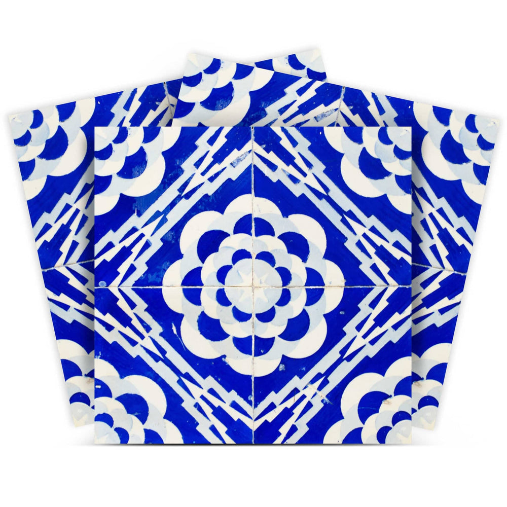 7" X 7" Blue And White Gerbera Peel And Stick Removable Tiles - Homeroots