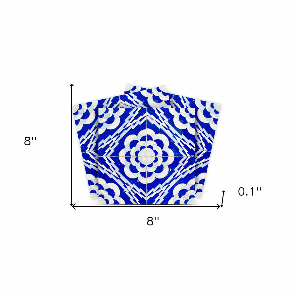8" X 8" Blue And White Gerbera Peel And Stick Removable Tiles - Homeroots