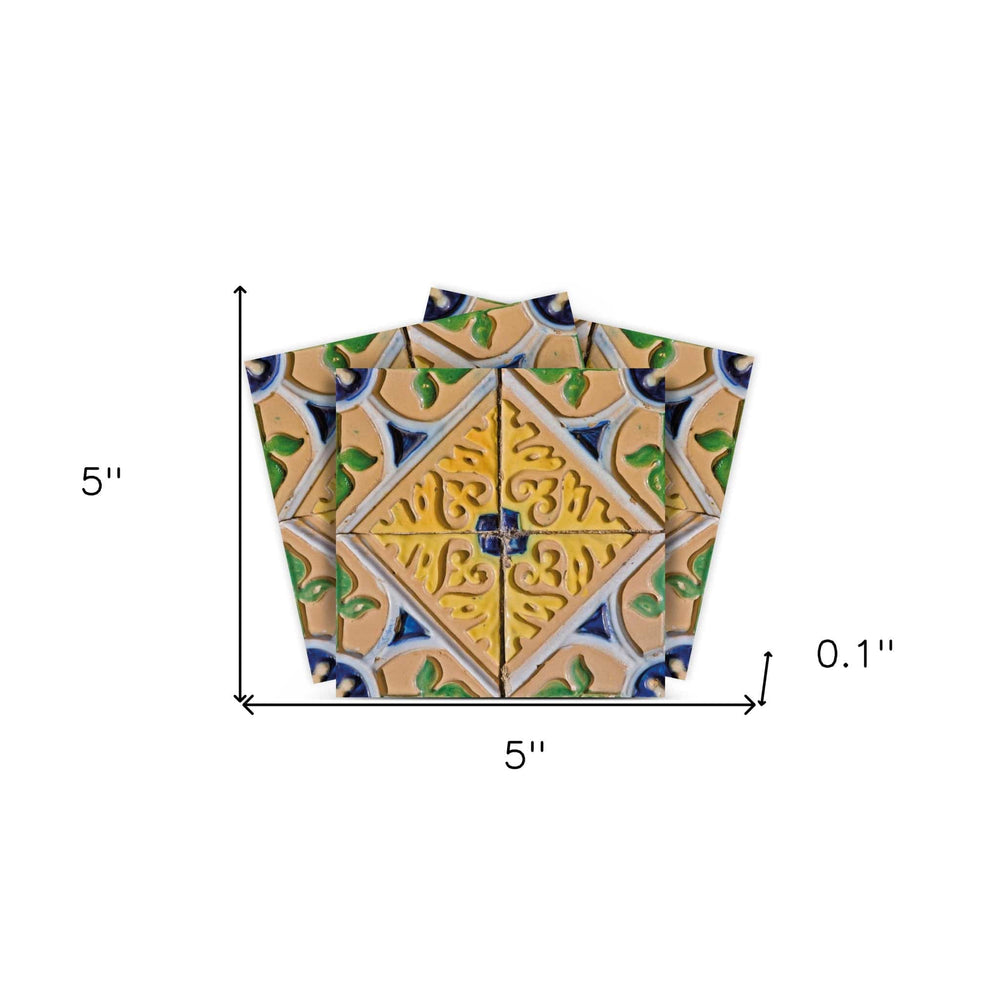 5" X 5" Yellow Blue Provence Peel and Stick Tiles Removable Tiles - Homeroots - Flyclothing LLC