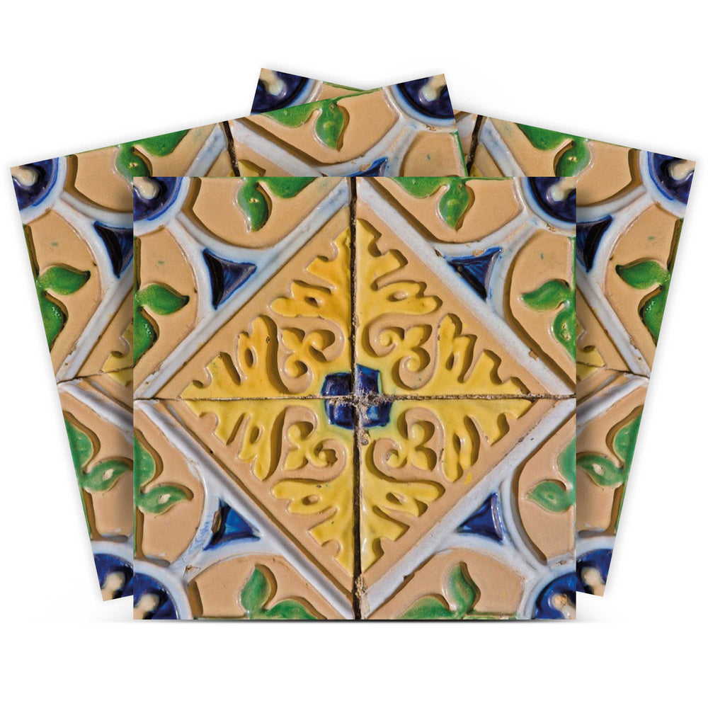 6" X 6" Yellow Blue Provence Peel and Stick Removable Tiles - Homeroots - Flyclothing LLC