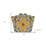 7" X 7" Yellow Blue Provence Peel and Stick Removable Tiles - Homeroots - Flyclothing LLC