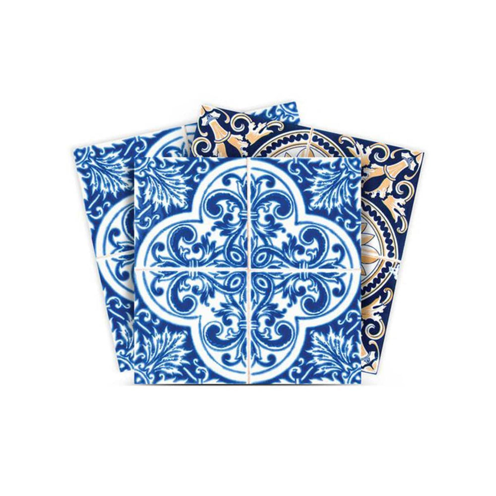 7" X 7" Blues and Crema Peel And Stick Removable Tiles - Homeroots