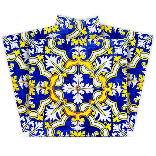 7" X 7" Blue and Yellow Links Peel And Stick Tiles - Homeroots