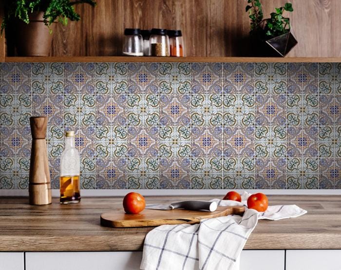 8" X 8" Muted Pastel Scroll Peel And Stick Tiles - Homeroots - Flyclothing LLC