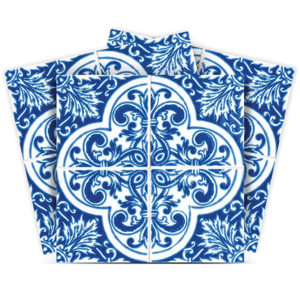 6" X 6" Blue and White Cross Peel And Stick Tiles - Homeroots - Flyclothing LLC