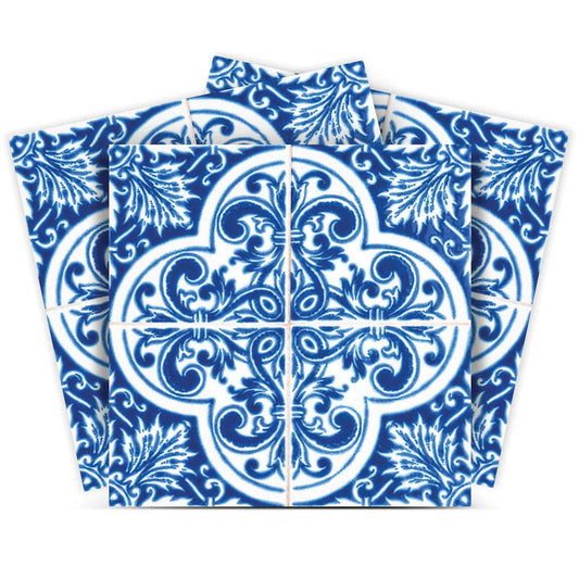 7" X 7" Blue and White Cross Peel And Stick Tiles - Homeroots