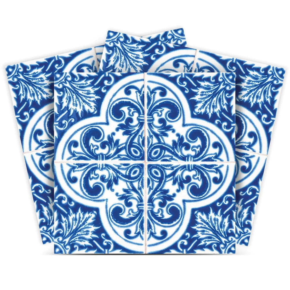 7" X 7" Blue and White Cross Peel And Stick Tiles - Homeroots - Flyclothing LLC