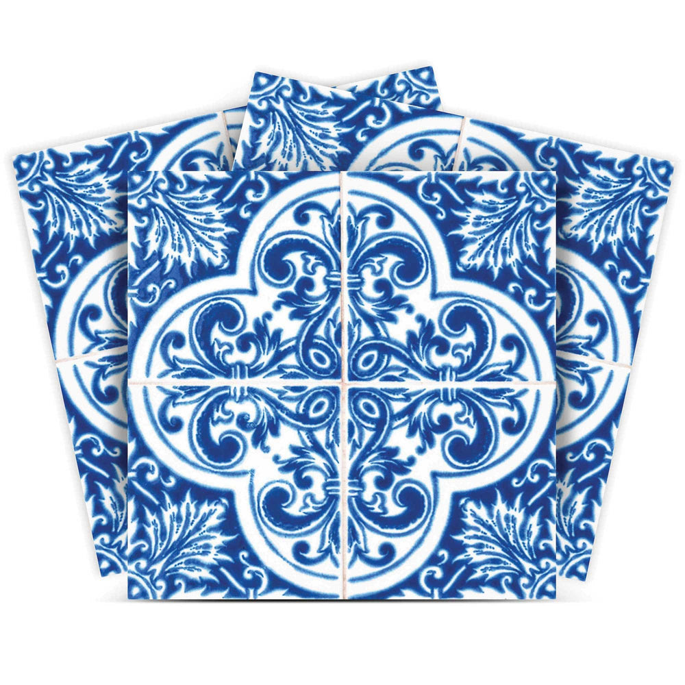 8" X 8" Blue and White Cross Peel And Stick Tiles - Homeroots - Flyclothing LLC