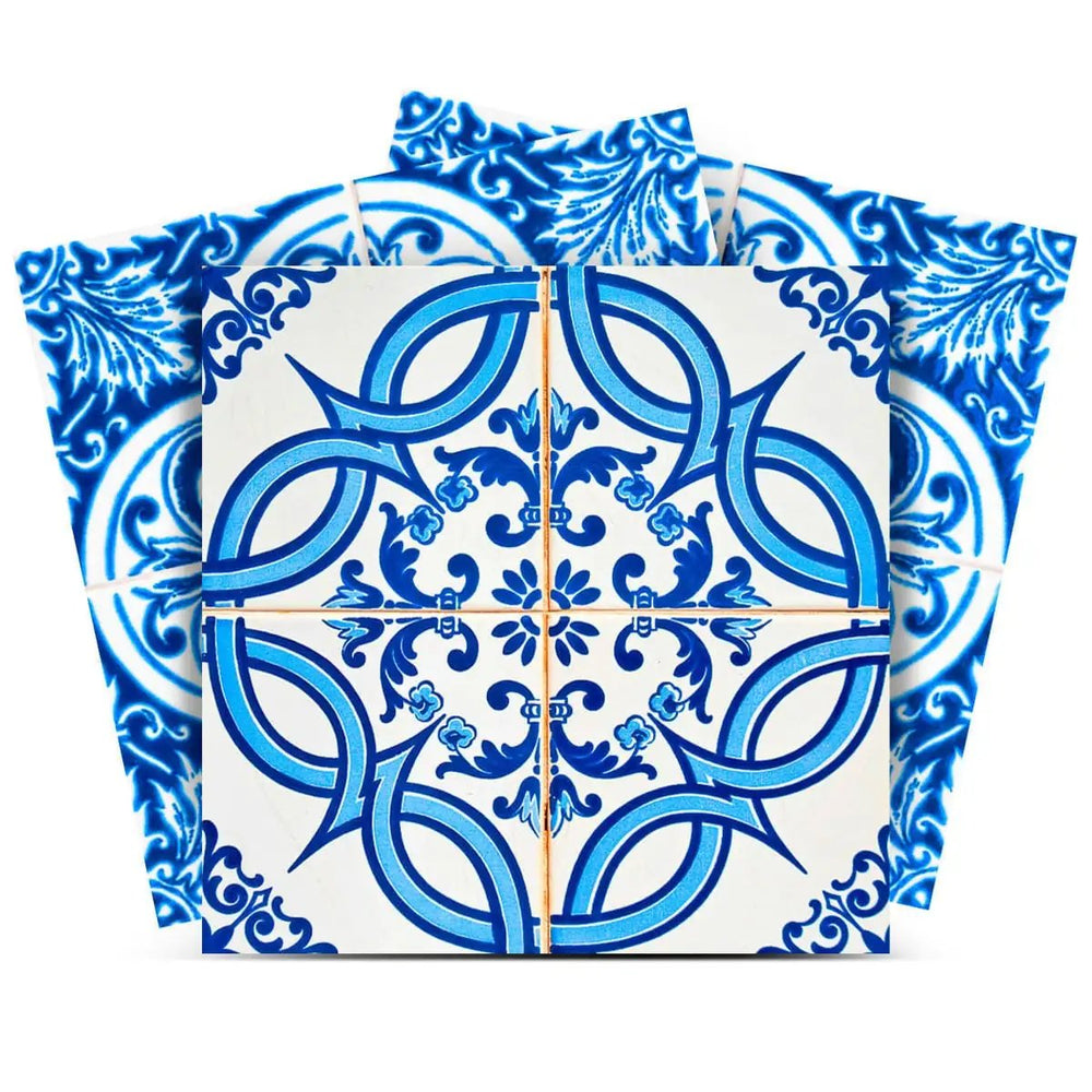 5" X 5" Blue and White Medi Peel And Stick Tiles - Homeroots - Flyclothing LLC