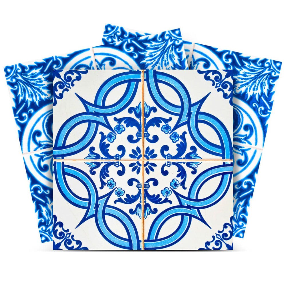 7" X 7" Blue and White Medi Peel And Stick Tiles - Homeroots - Flyclothing LLC