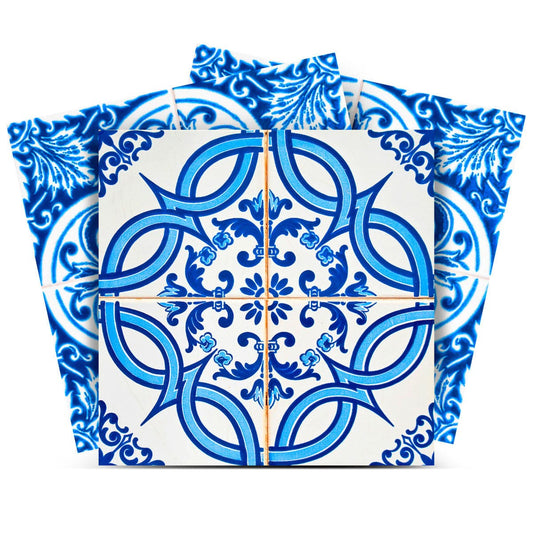 7" X 7" Blue and White Medi Peel And Stick Tiles - Homeroots