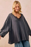 BiBi Mineral Washed French Terry Oversized Sweatshirt - Trendsi - Flyclothing LLC