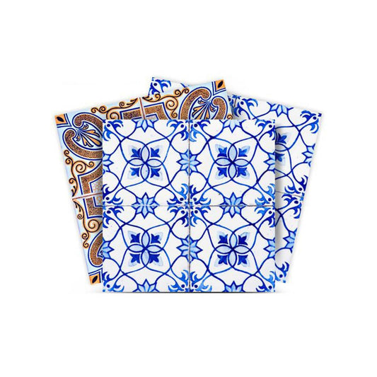 7" X 7" Blue and Muted Taupe Peel And Stick Tiles - Homeroots