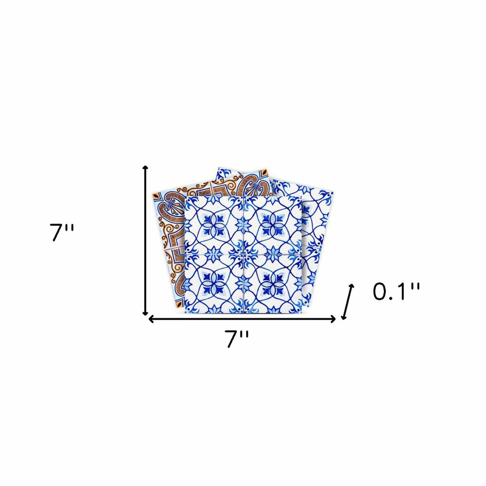 7" X 7" Blue and Muted Taupe Peel And Stick Tiles - Homeroots - Flyclothing LLC