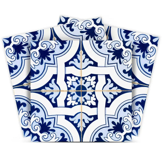 4" X 4" Blue Mia Gia Peel And Stick Removable Tiles - Homeroots
