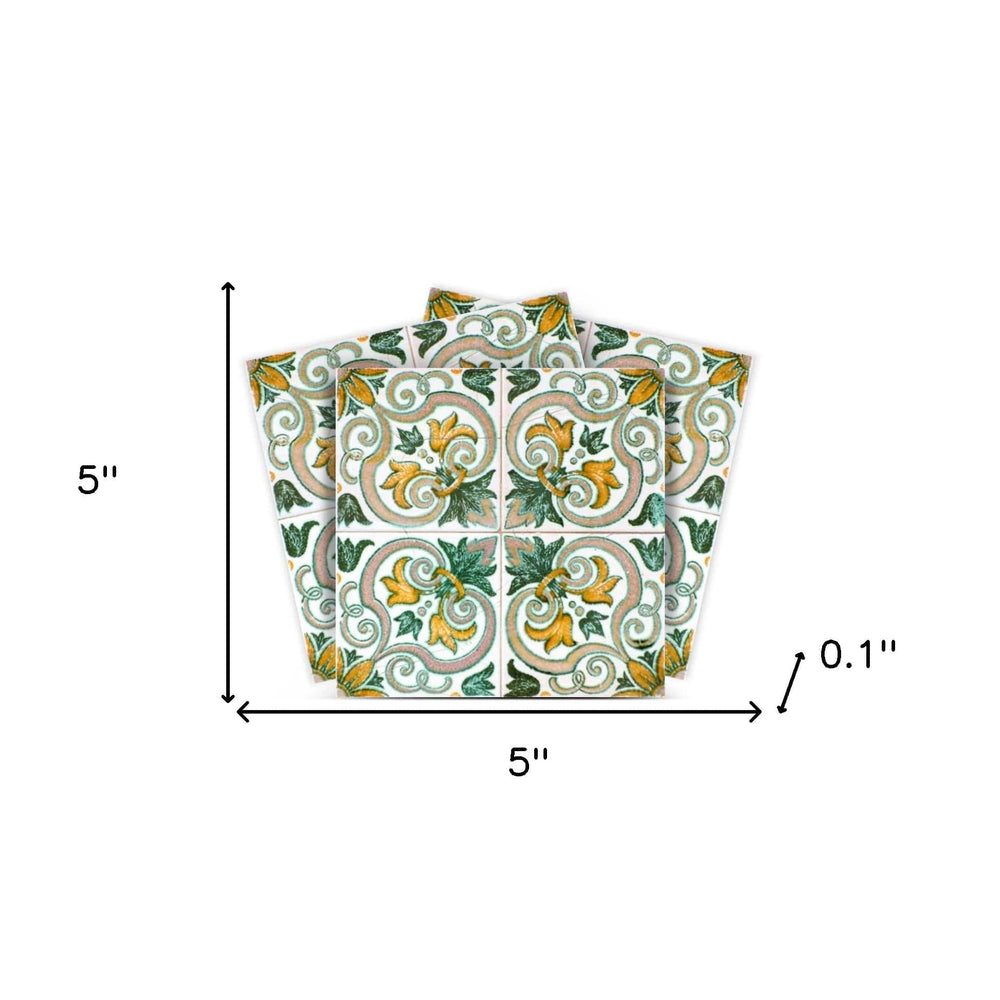 5" X 5" Green Yellow Melo Peel and Stick Tiles - Homeroots - Flyclothing LLC