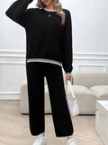 Round Neck Dropped Shoulder Top and Pants Sweater Set - Trendsi - Flyclothing LLC
