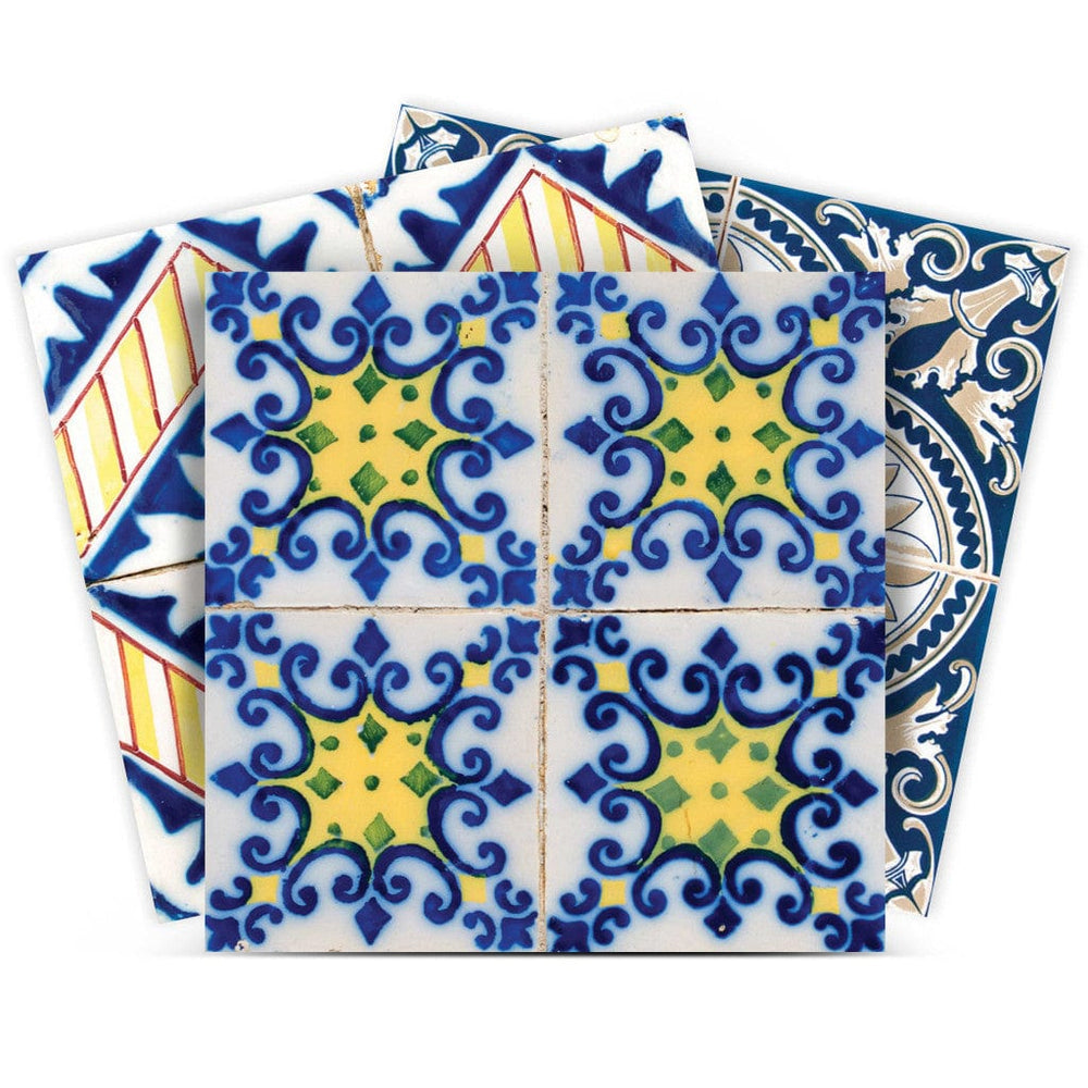 4" X 4" Blue Yellow Julia Peel And Stick Tiles - Homeroots - Flyclothing LLC