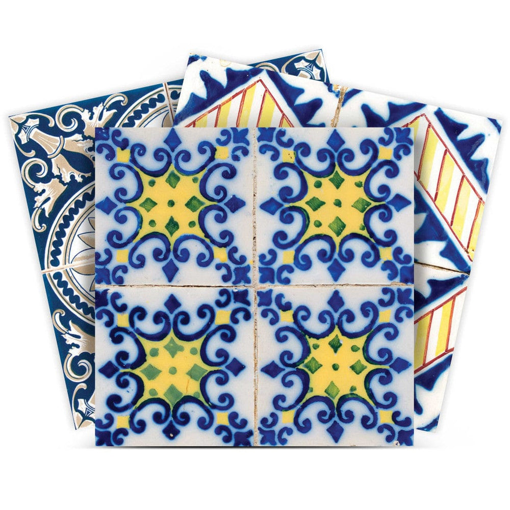 4" X 4" Blue Yellow Julia Peel And Stick Tiles - Homeroots - Flyclothing LLC