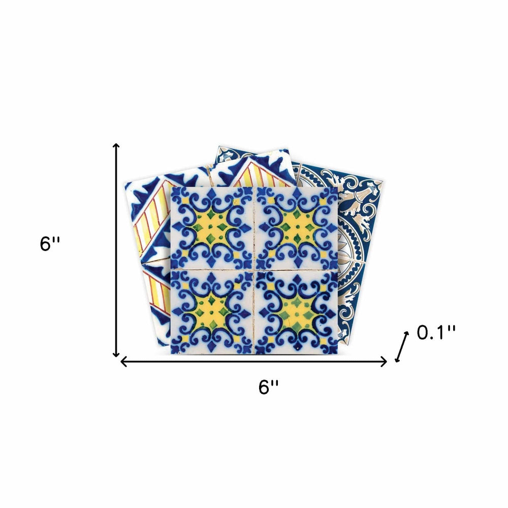 6" X 6" Blue Yellow Julia Peel and Stick Tiles - Homeroots - Flyclothing LLC