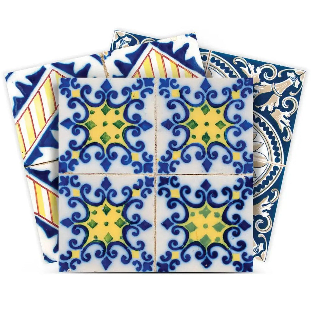 8" X 8" Blue Yellow Julia Peel and Stick Tiles - Homeroots - Flyclothing LLC