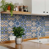 8" X 8" Blue Yellow Julia Peel and Stick Tiles - Homeroots - Flyclothing LLC