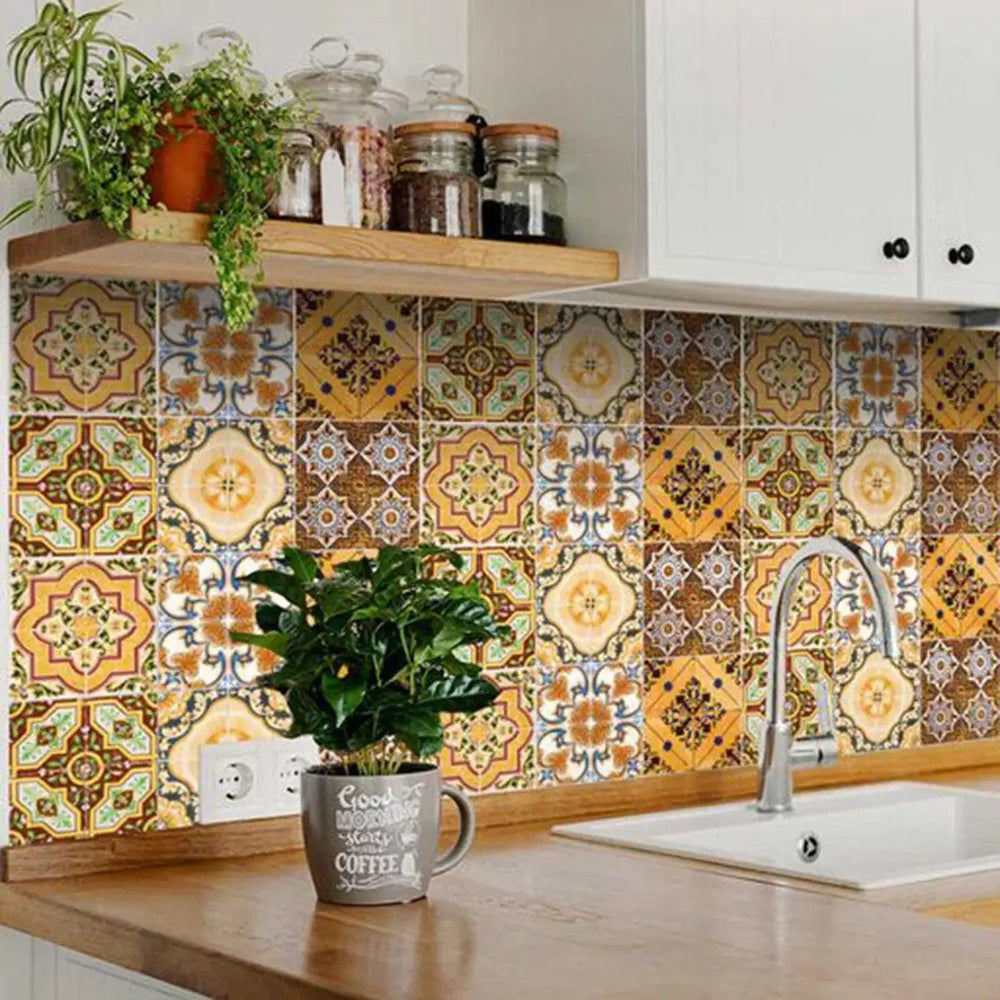 8" X 8" Golden Multi Mosaic Peel and Stick Tiles - Homeroots - Flyclothing LLC