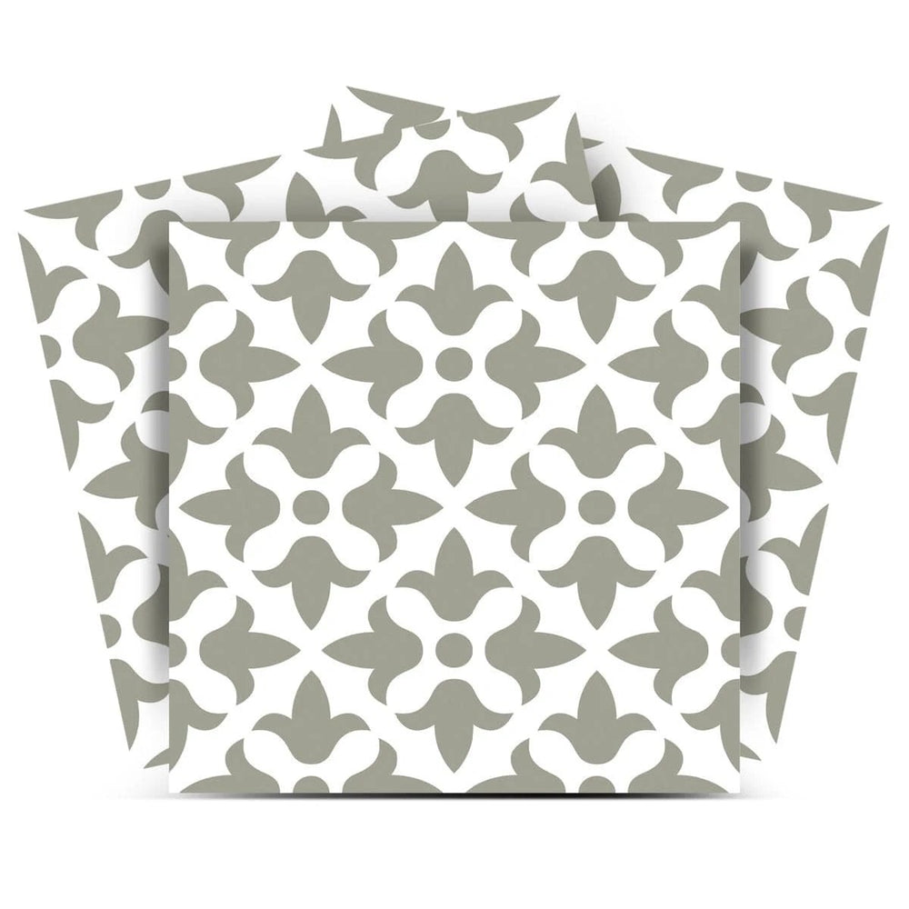 6" X 6" Sage Gray Fleur Removable Peel and Stick Tiles - Homeroots - Flyclothing LLC