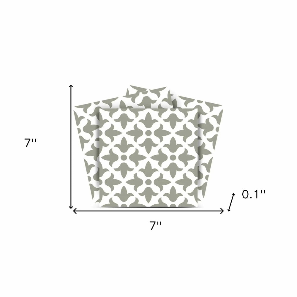 7" X 7" Sage Gray Fleur Removable Peel and Stick Tiles - Homeroots - Flyclothing LLC