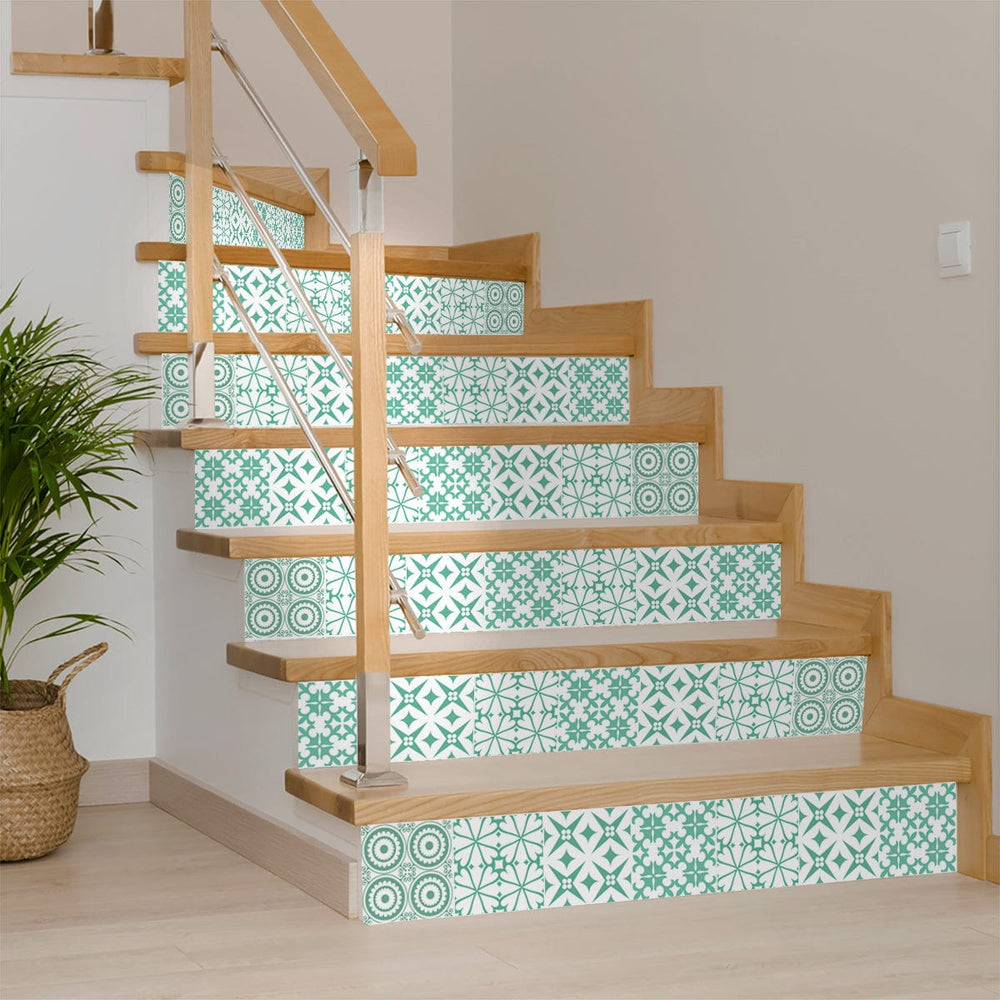 5" x 5" Light Green And White Geo Peel and Stick Removable Tiles - Homeroots