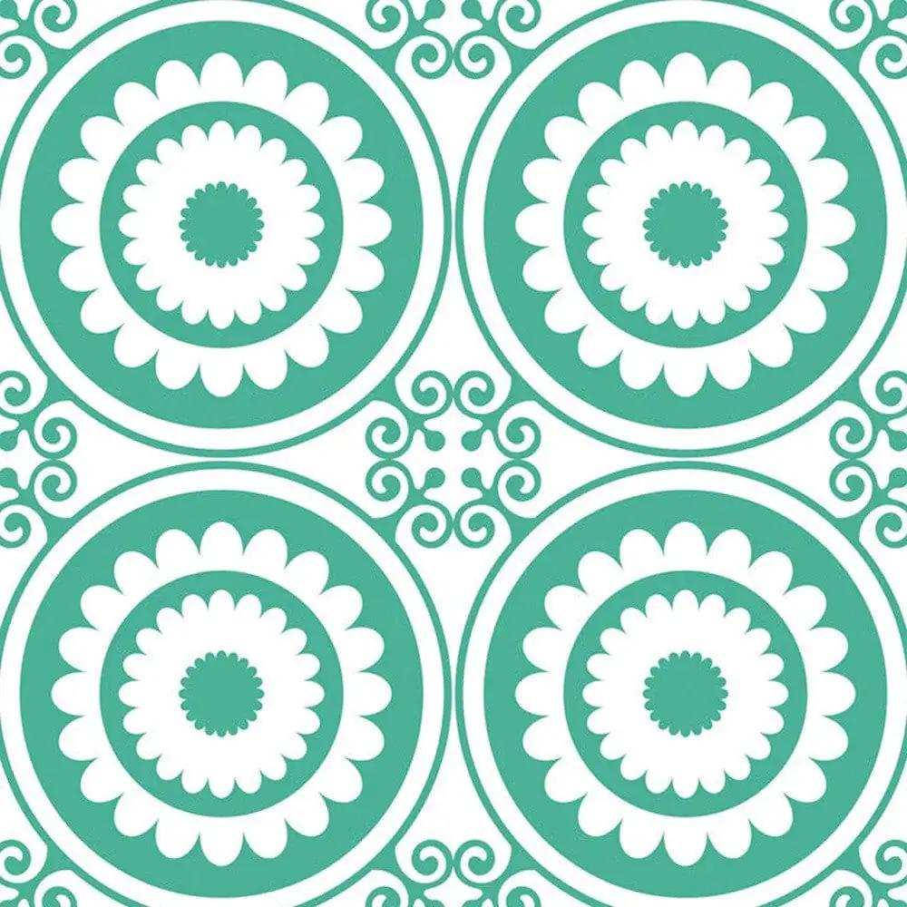 7" x 7" Light Green And White Geo Peel and Stick Removable Tiles - Homeroots