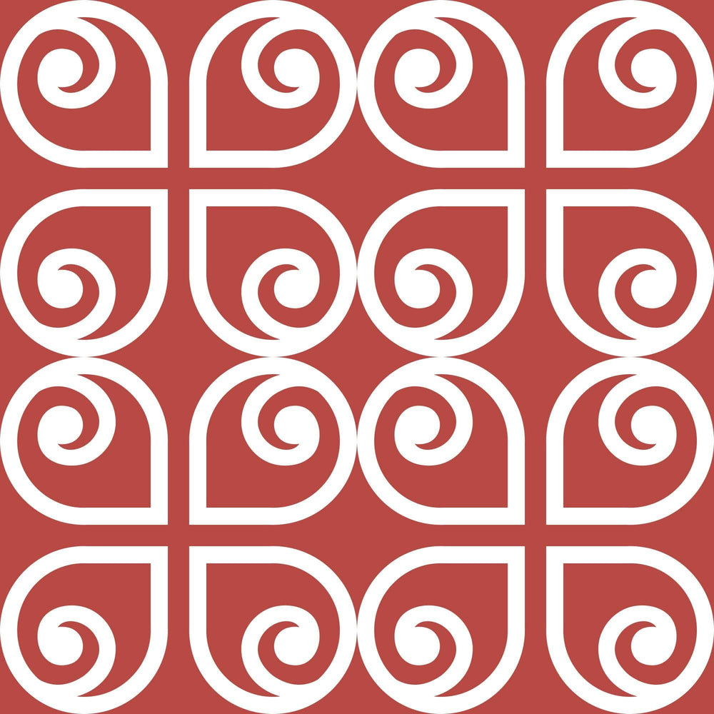 5" x 5" Brick Red And White Scroll Peel and Stick Removable Tiles - Homeroots