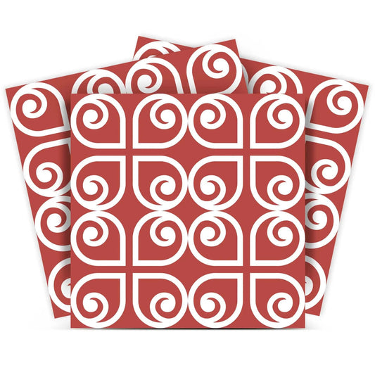 7" x 7" Brick Red And White Scroll Peel and Stick Removable Tiles - Homeroots