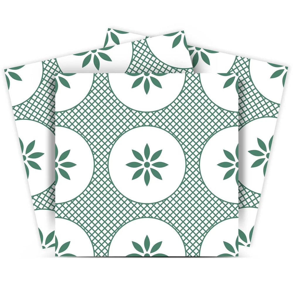 5" x 5" Light Sage And White Circle Flower Peel and Stick Removable Tiles - Homeroots