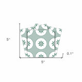 5" x 5" Light Sage And White Circle Flower Peel and Stick Removable Tiles - Homeroots